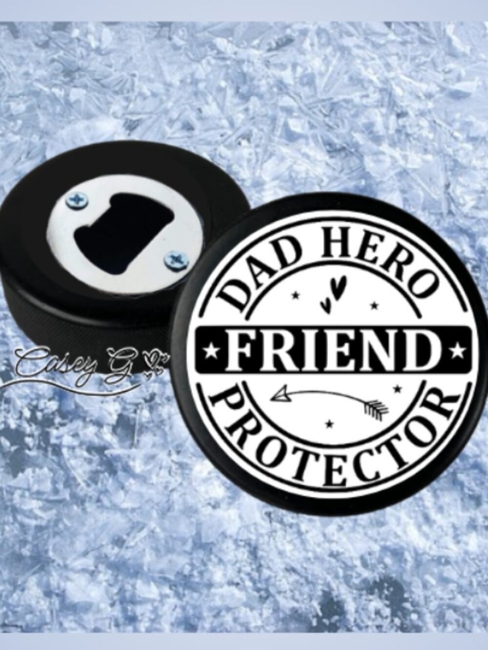 NEW*Father's Day*Hockey Puck Bottle Opener**Dad Hero Friend Protector
